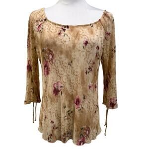 Vintage Dori Floral Sheer Beige Top Carrie Bradshaw Whimsigoth Boho Y2K Large
